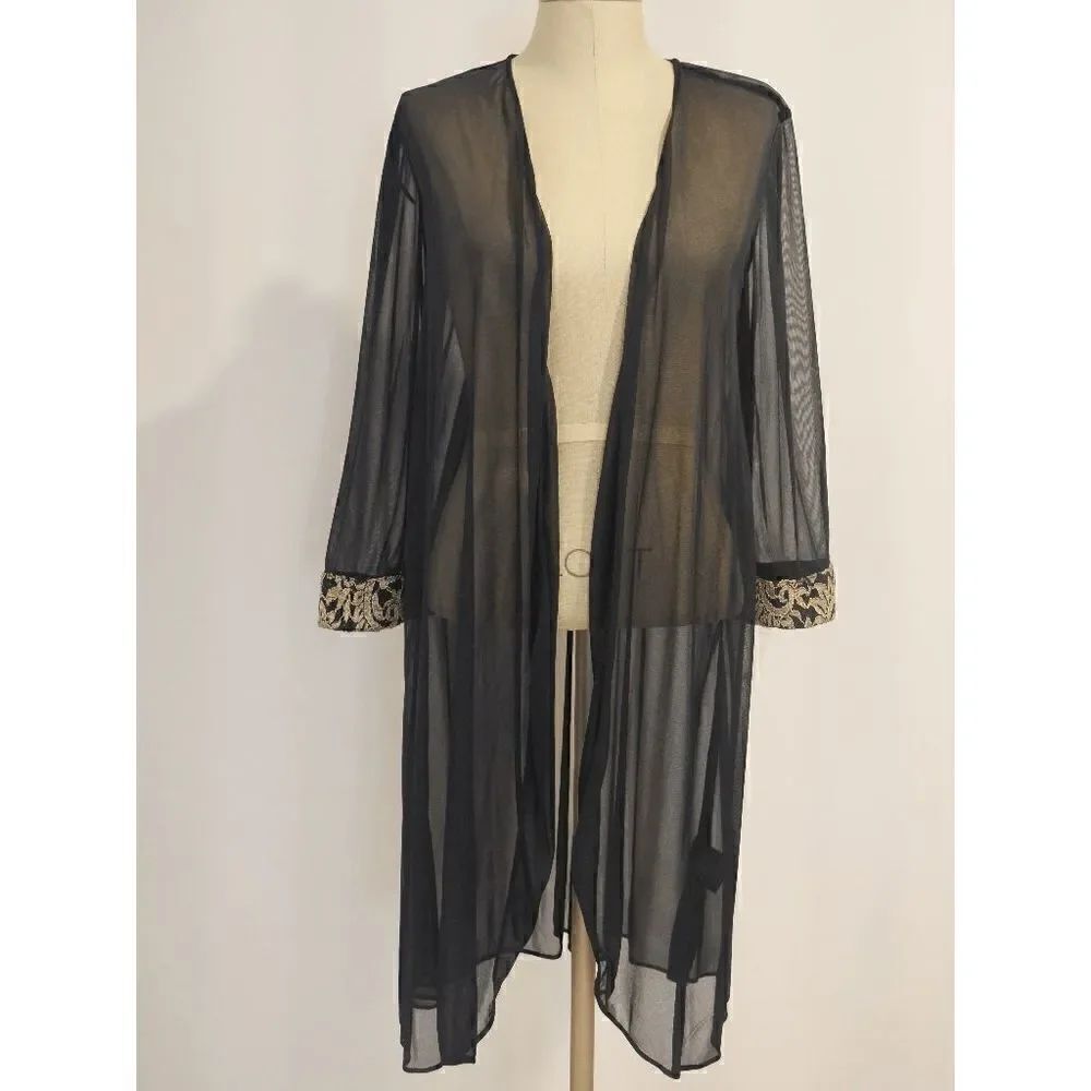 R & M Richards Embroidered Cuff Sheer-sleeve Blue Jacket Size 16W
